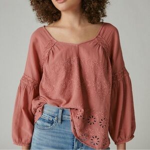 Lucky Brand Eyelet Embroidered Top Size Large